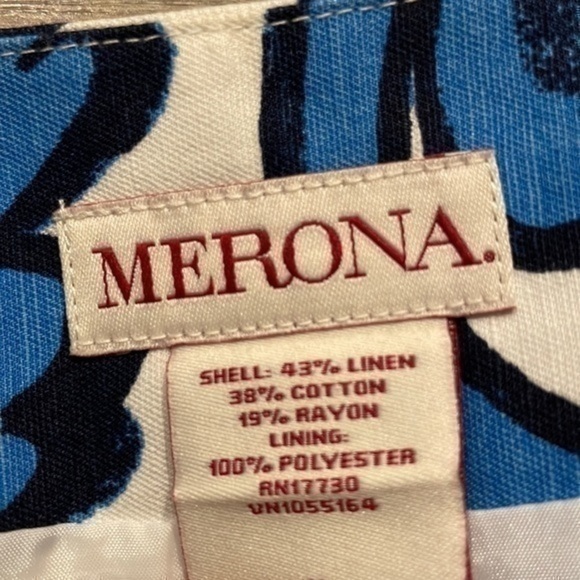 Merona white and blue floral print linen blend pencil short skirt size 6 - Picture 4 of 9
